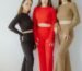 Three women in trendy matching outfits posing against a white background.